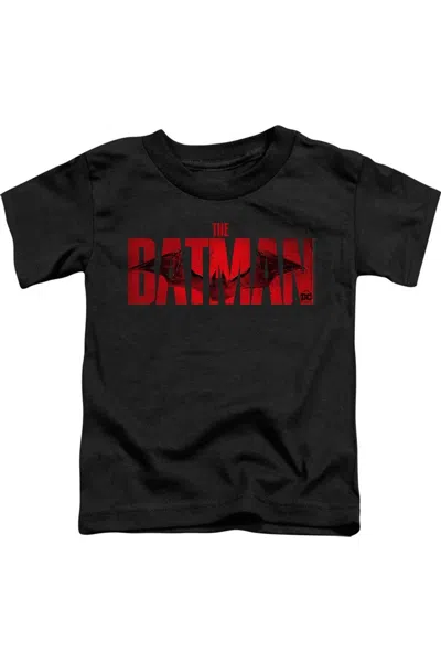Gildan Kids' The Batman Crimson Drawn Bat Logo Short Sleeve Toddler Tee / T-shirt In Black