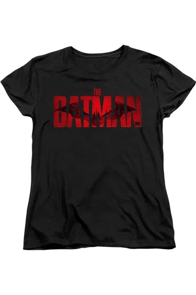 Gildan The Batman Crimson Drawn Bat Logo Short Sleeve Women´s Tee / T-shirt In Black