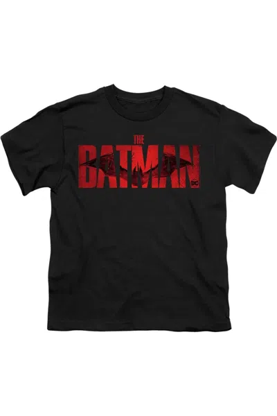 Gildan Kids' The Batman Crimson Drawn Bat Logo Short Sleeve Youth Tee / T-shirt In Black