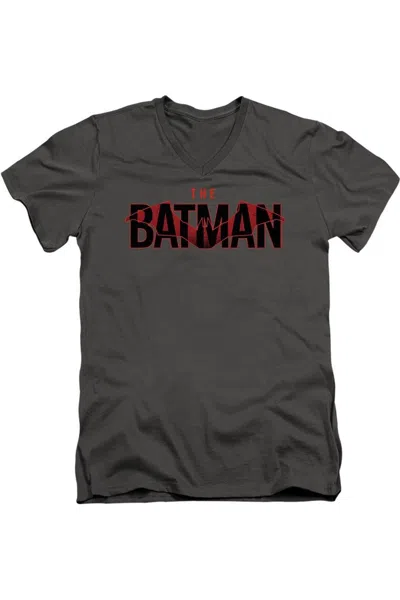 Gildan The Batman Logo With Red Bat Short Sleeve Adult V Neck Premium Cotton Tee / T-shirt In Pink