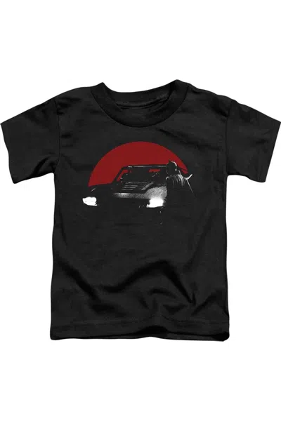 Gildan Kids' The Batman Red Moon And Batmobile Short Sleeve Youth Tee / T-shirt In Black