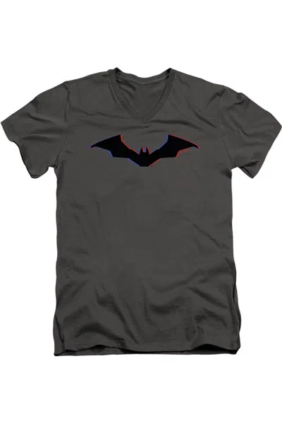 Gildan The Batman Tri Color Bat Silhouette Short Sleeve Adult V Neck Premium Cotton Tee / T-shirt In Pink