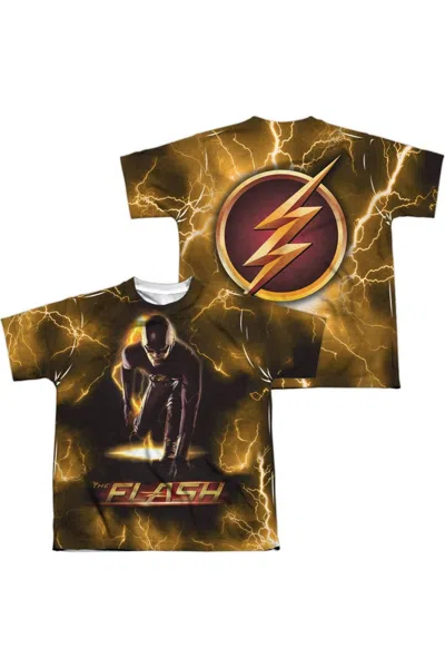 Gildan Kids' The Flash Bolt (front/back Print) Short Sleeve Youth Poly Crew Tee / T-shirt In Gold