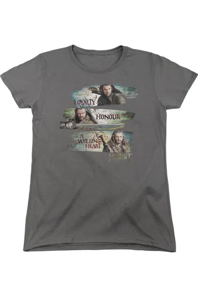 Gildan The Hobbit Loyalty And Honour Short Sleeve Womens Tee / T-shirt In Gray