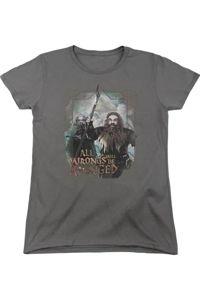 Gildan The Hobbit Wrongs Avenged Short Sleeve Womens Tee / T-shirt In Gray