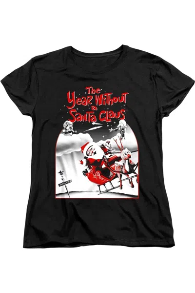 Gildan The Year Without A Santa Claus Santa Poster Short Sleeve Women´s Tee / T-shirt In Black