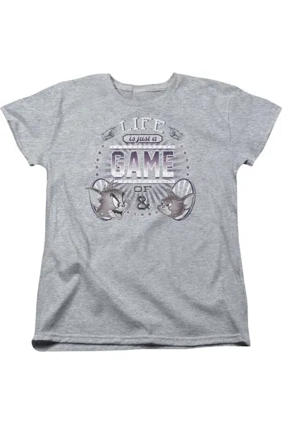 Gildan Tom And Jerry Life Is A Game Short Sleeve Womens Tee / T-shirt In Gray