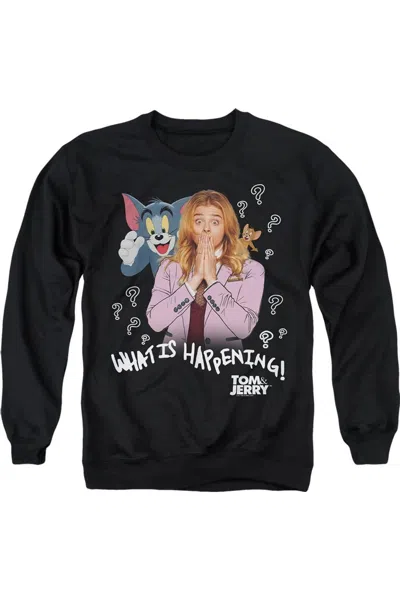 Gildan Tom And Jerry Movie What Is Happening Adult Crewneck Sweatshirt In Black