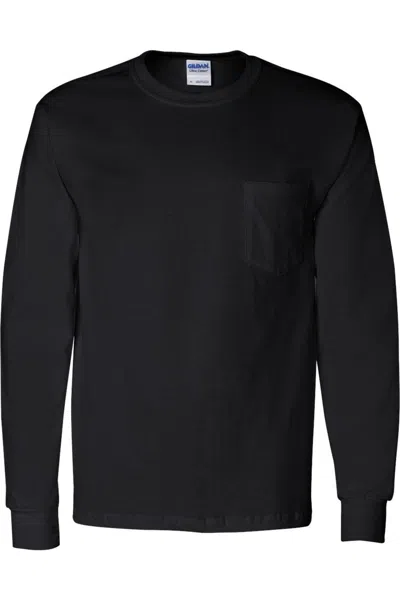 Gildan Ultra Cotton Long Sleeve Pocket T-shirt In Black
