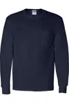 Gildan Ultra Cotton Long Sleeve Pocket T-shirt In Blue
