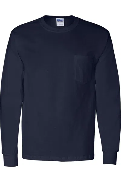 Gildan Ultra Cotton Long Sleeve Pocket T-shirt In Blue
