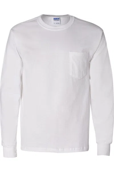 Gildan Ultra Cotton Long Sleeve Pocket T-shirt In White