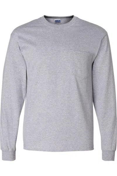 Gildan Ultra Cotton Long Sleeve Pocket T-shirt In Gray