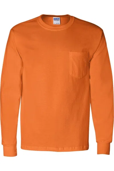 Gildan Ultra Cotton Long Sleeve Pocket T-shirt In Orange