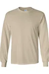 Gildan Ultra Cotton Long Sleeve T-shirt In Beige