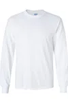 Gildan Mens Plain Crew Neck Ultra Cotton Long Sleeve T-shirt In White