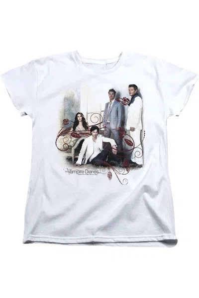 Gildan Vampire Diaries 3 + 1 Short Sleeve Womens Tee / T-shirt In White