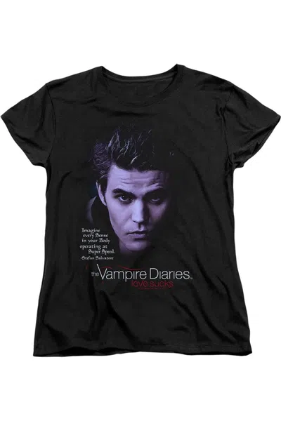 Gildan Vampire Diaries Sense Your Body Short Sleeve Womens Tee / T-shirt In Black