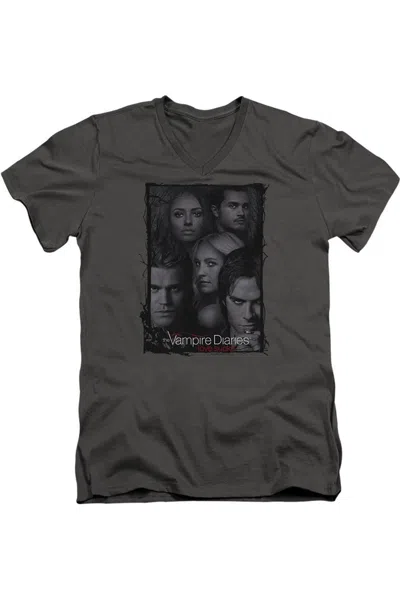 Gildan Vampire Diaries So Here We Are Short Sleeve Adult V Neck Premium Cotton Tee / T-shirt In Pink