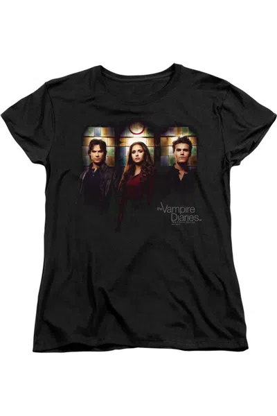 Gildan Vampire Diaries Stained Windows Short Sleeve Womens Tee / T-shirt In Black