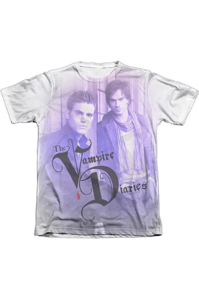 Gildan Vampire Diaries Stefan And Damon Adult Poly/cotton Short Sleeve Tee / T-shirt In White