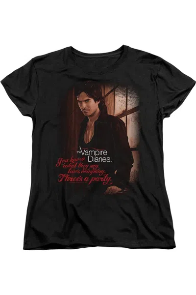 Gildan Vampire Diaries Threes A Party Short Sleeve Womens Tee / T-shirt In Black