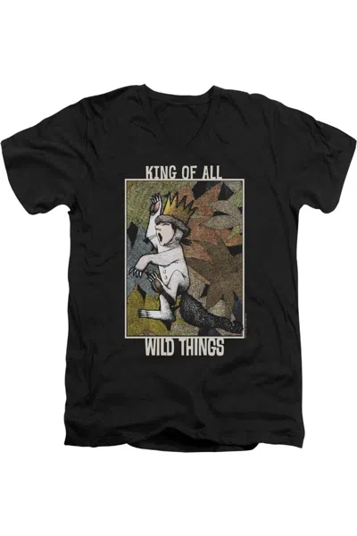 Gildan Where The Wild Things Are King Of All Wild Things Short Sleeve Adult V Neck Premium Cotton Tee / T-s In Black