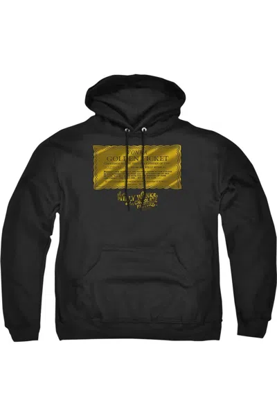 Gildan Willy Wonka And The Chocolate Factory Golden Ticket Adult Pull Over Hoodie / Hooded Sweatshirt In Black
