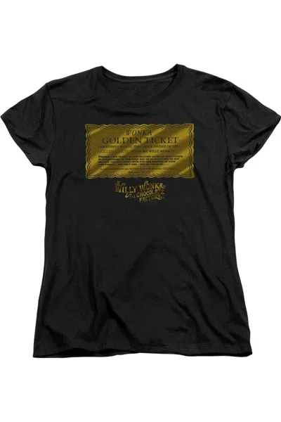 Gildan Willy Wonka And The Chocolate Factory Golden Ticket Short Sleeve Womens Tee / T-shirt In Black