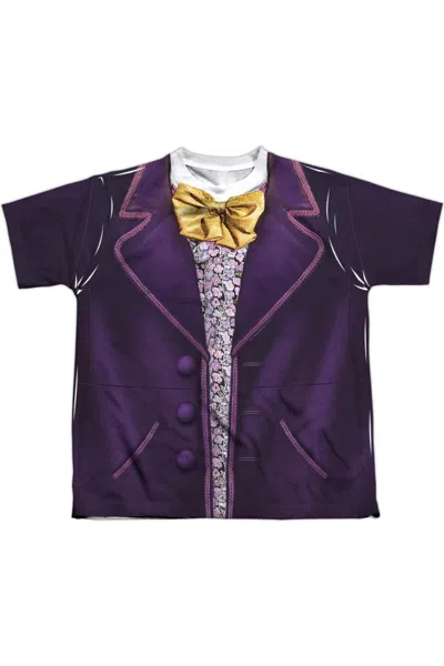 Gildan Kids' Willy Wonka And The Chocolate Factory Wonka Costume Short Sleeve Youth Poly Crew Tee / T-shirt In Purple