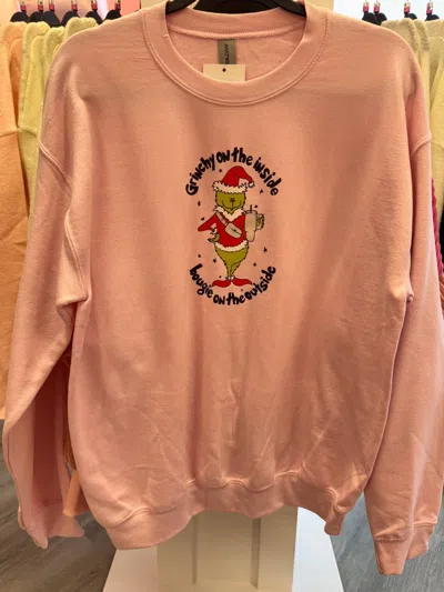Gildan Women's Grinchy On The Inside Crewneck Sweatshirt In Pink