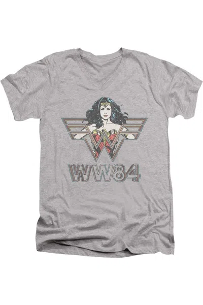 Gildan Wonder Woman 84 In Symbol Short Sleeve Adult V Neck Premium Cotton Tee / T-shirt In Gray