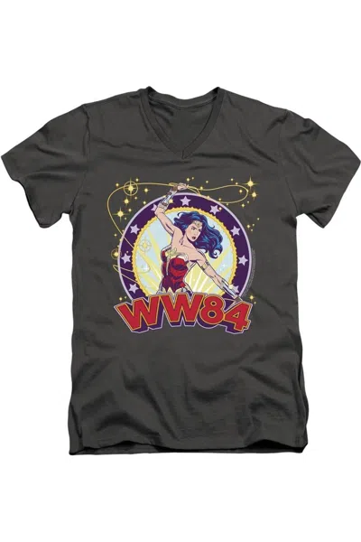 Gildan Wonder Woman 84 Lasso Star Short Sleeve Adult V Neck Premium Cotton Tee / T-shirt In Gray