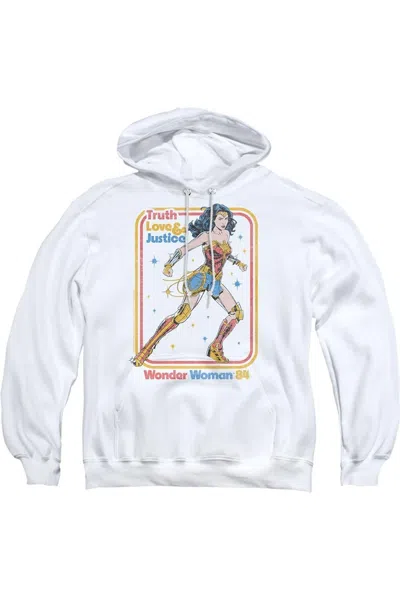 Gildan Wonder Woman 84 Retro Justice 84 Adult Pull Over Hoodie / Hooded Sweatshirt In White