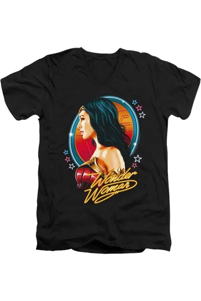 Gildan Wonder Woman 84 Warrior 84 Short Sleeve Adult V Neck Premium Cotton Tee / T-shirt In Black