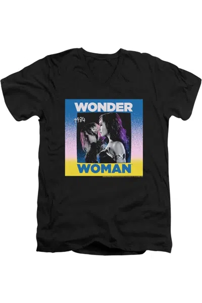 Gildan Wonder Woman 84 Wonder Duo Short Sleeve Adult V Neck Premium Cotton Tee / T-shirt In Black