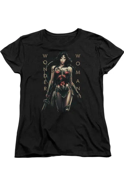 Gildan Wonder Woman Movie Armed And Dangerous Short Sleeve Womens Tee / T-shirt In Black