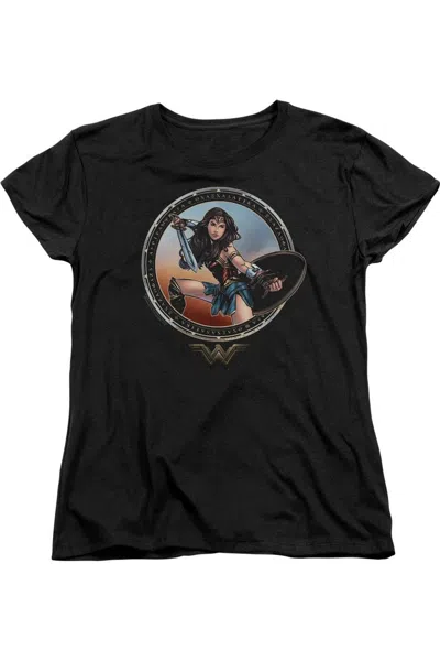 Gildan Wonder Woman Movie Battle Pose Short Sleeve Womens Tee / T-shirt In Black