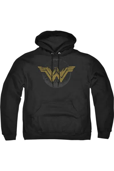 Gildan Wonder Woman Movie Distressed Logo Adult Pull Over Hoodie / Hooded Sweatshirt In Black
