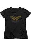 Gildan Wonder Woman Movie Distressed Logo Short Sleeve Womens Tee / T-shirt In Black