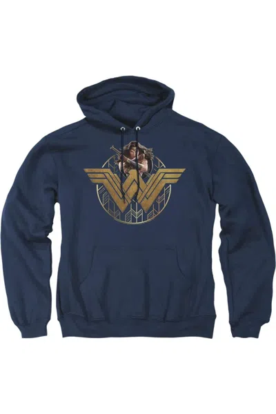 Gildan Wonder Woman Movie Power Stance And Emblem Adult Pull Over Hoodie / Hooded Sweatshirt In Blue