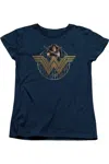 Gildan Wonder Woman Movie Power Stance And Emblem Short Sleeve Womens Tee / T-shirt In Blue