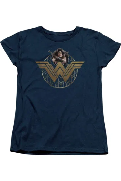 Gildan Wonder Woman Movie Power Stance And Emblem Short Sleeve Womens Tee / T-shirt In Blue
