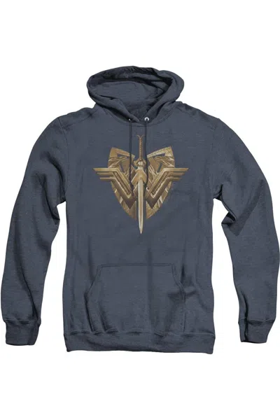 Gildan Wonder Woman Movie Sword Emblem Adult Heather Hoodie / Hooded Sweatshirt In Blue