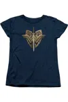 Gildan Wonder Woman Movie Sword Emblem Short Sleeve Womens Tee / T-shirt In Blue