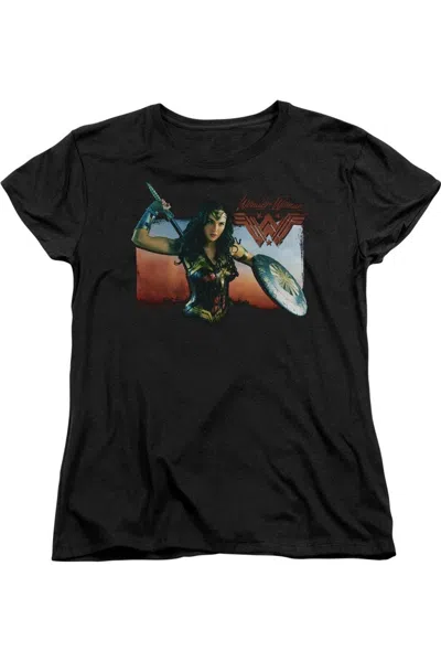 Gildan Wonder Woman Movie Warrior Woman Short Sleeve Womens Tee / T-shirt In Black
