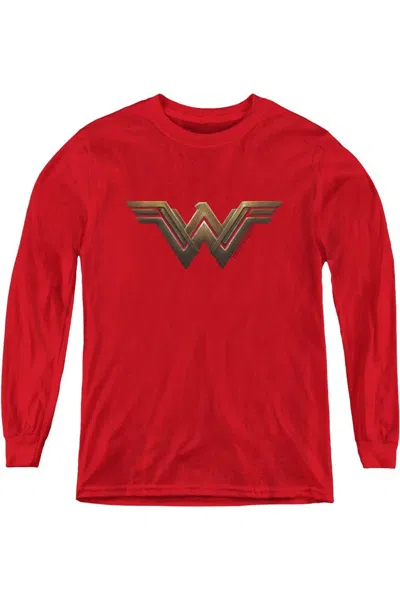 Gildan Kids' Wonder Woman Movie Wonder Woman Logo Youth Long Sleeve Tee / T-shirt In Red