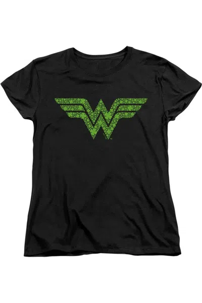 Gildan Wonder Woman St. Patrick´s Day Shamrock Logo Short Sleeve Women´s Tee / T-shirt In Black