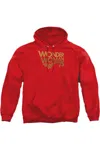 Gildan Wonder Woman Wonder Woman 75th Anniversary Gold Logo Adult Pull Over Hoodie / Hooded Sweatshirt In Red