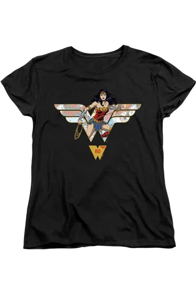 Gildan Wonder Woman Ww 80th Collage Logo Short Sleeve Women´s Tee / T-shirt In Black